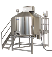 Circular platform-mounted tipping vat Circular platform-mounted tipping vat