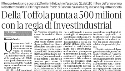 Della Toffola punta a 500 milioni con la regia di Investindustrial